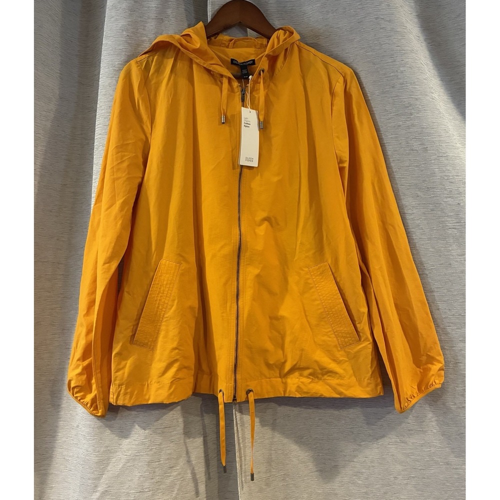 NWT Eileen Fisher Organic Cotton Nylon Hooded Jacket Mango Medium Luxury